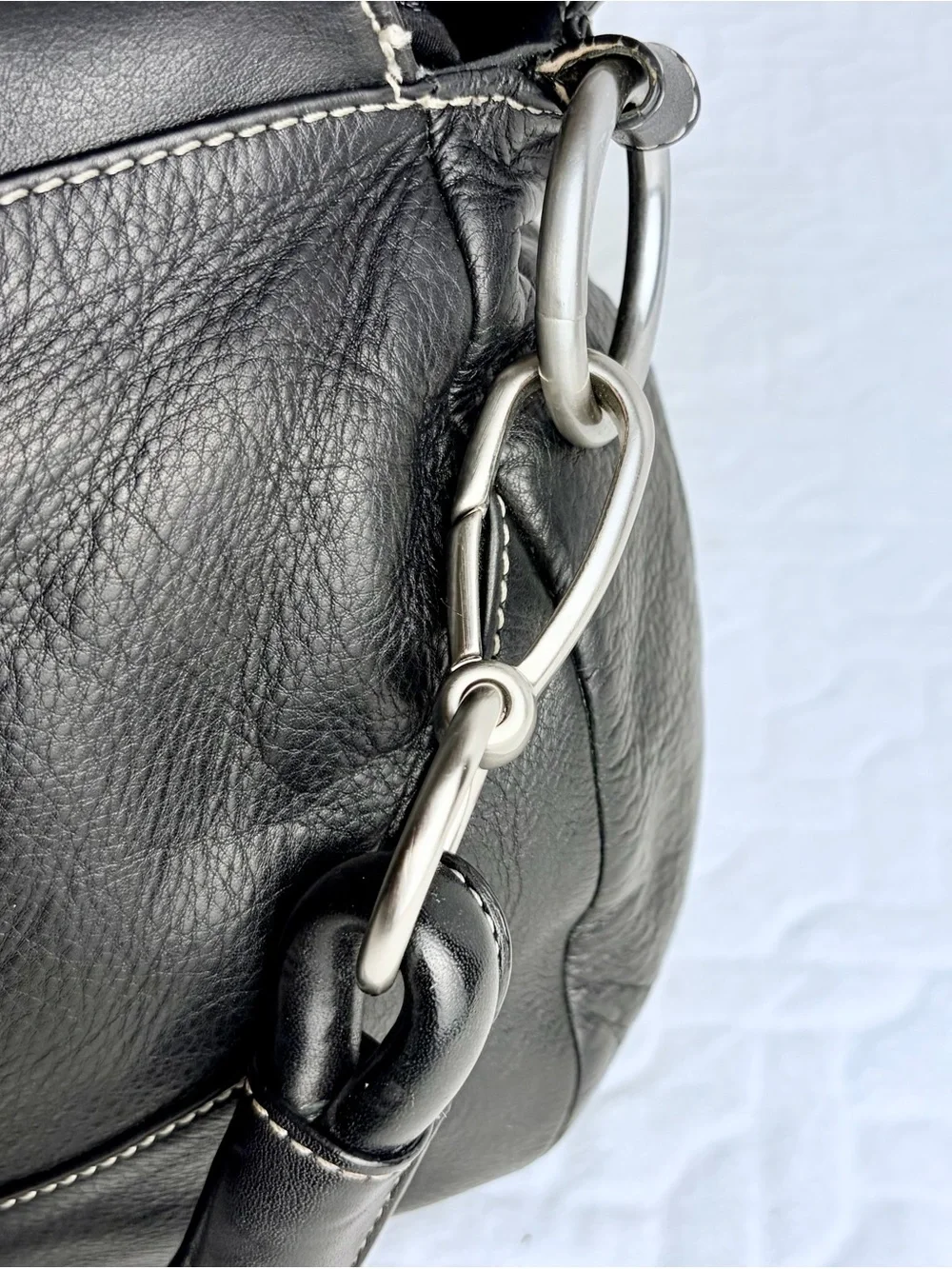 Vintage 90s Y2K Marco Avane Black Pebbled Leather Hobo Bag w Contrast Stitching